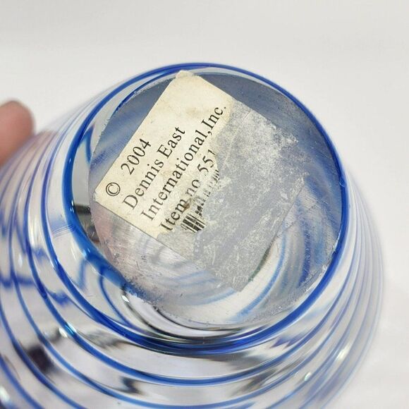 2004 Dennis East Int 5" Blown Glass Blue Ribbon Style Vase - Picture 8 of 12